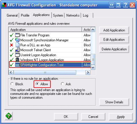 Here you can find directions to configure your AVG Firewall for the SPAMfighter server