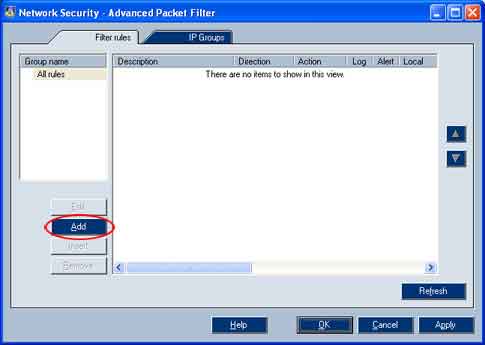 1. Start het Kerio Firewall engine programma. (klik met de rechter muisknop op het icoontje op de balk en kies "Configuration").