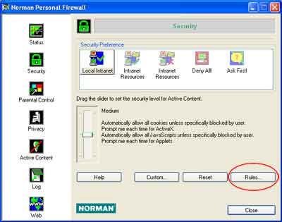 Configuring Norman Personal Firewall