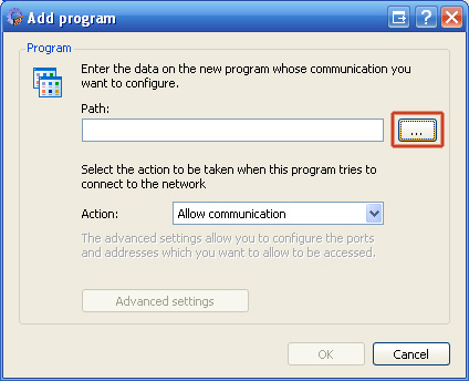 12. Click the "..." button to specify the path in where you have installed SPAMfighter. <br />(The default SPAMfighter installation path is c:\program files\SPAMfighter).