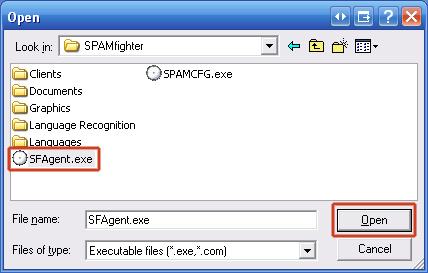 13. Click SFAgent.exe and click "Open".
