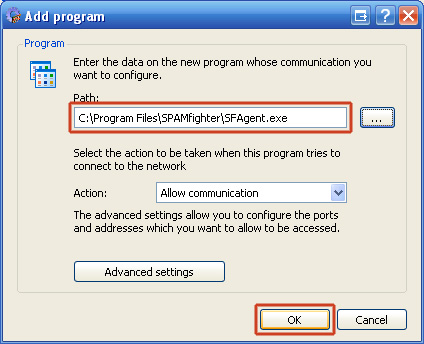 14. The chosen path will now be specified in the Path field. Click "OK".