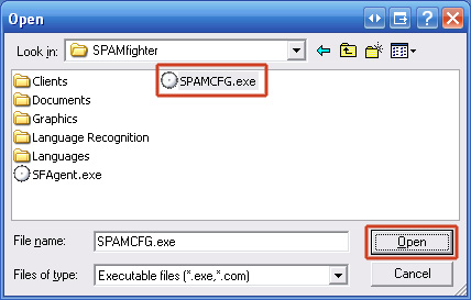 9. Click SPAMCFG.exe and click "Open".