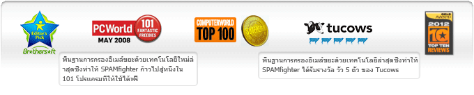 ภาพผลิตภัณฑ์ SPAMfighter และบรรจุภัณฑ์ที่สามารถพบได้ในร้านค้าตัวแทนจำหน่ายทั่วโลก