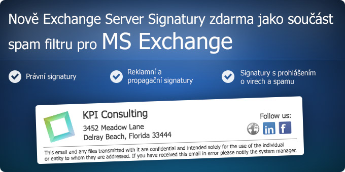 Nově Exchange Server Signatury zdarma jako součást spam filtru pro MS Exchange