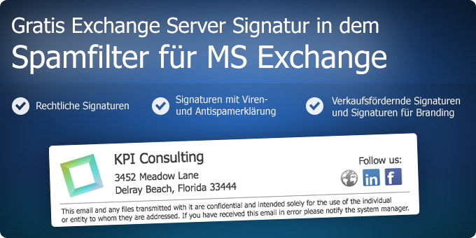 Gratis Exchange Server Signatur in dem Spamfilter für MS Exchange