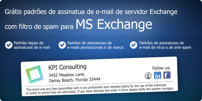 Grátis padrões de assinatua de e-mail de servidor Exchange com filtro de spam para MS Exchange