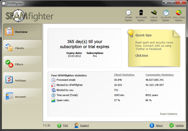 SPAMfighter Standard 7.6.159 screenshot