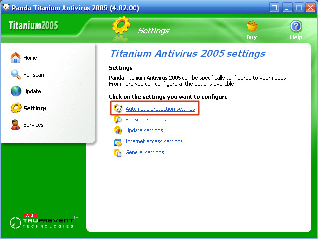 4. Click "Automatic protection settings".<br /> <br />