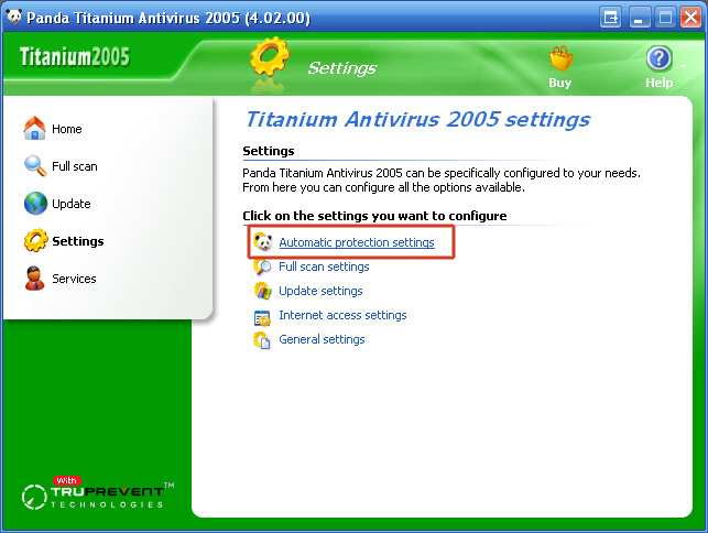 4. Click &quot;Automatic protection settings&quot;.<br /> <br />