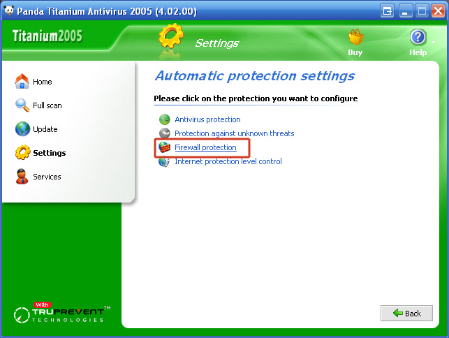 5. Clik &quot;Firewall protection&quot;.