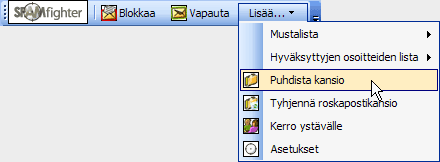 Kun käynnistät SPAMfighterin ensimmäistä kertaa, on syytä suodattaa Saapuneet-kansio saapuneesta roskapostista. Voit tehdä tämän klikkaamalla