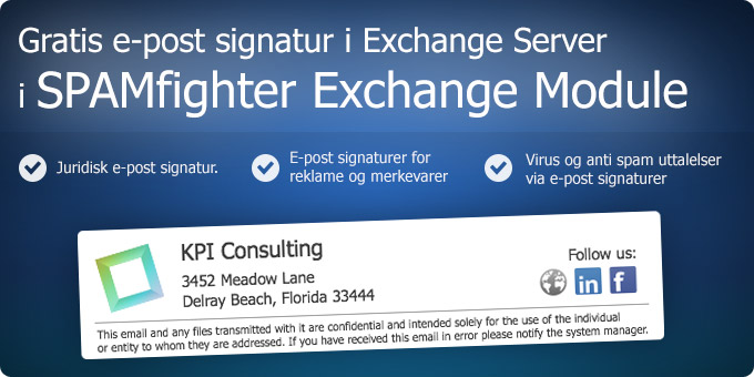 Gratis e-post signatur i Exchange Server i SPAMfighter Exchange Module