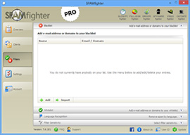 SPAMfighter은 아주 간단한 사용자 인터페이스를 사용합니다.